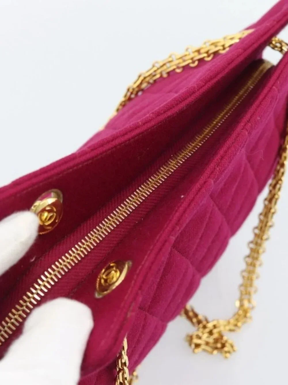 CHANEL Matelasse Chain Shoulder Bag Cotton Jersey Wine Red Gold CC Auth 185539